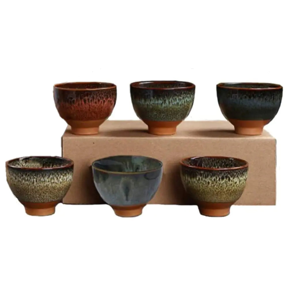 Better-Love 6PCS Handmade Ceramic Cup Set 2.5oz 6 Colors Pottery Teacups Sake Cups for Tea SakiChinese Tea Cup
