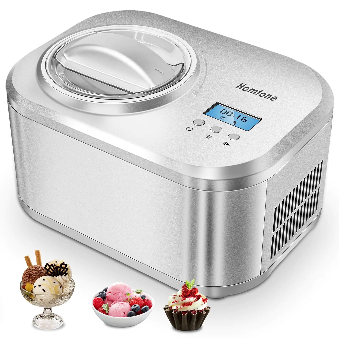 Homtone Ice Cream Maker 1 Quart No pre-Freezing Automatic Ice Cream Yogurt Machine with Built-in Compressor and LCD Timer for Making Ice CreamGelatoFrozen Yogurt in 30-60 min