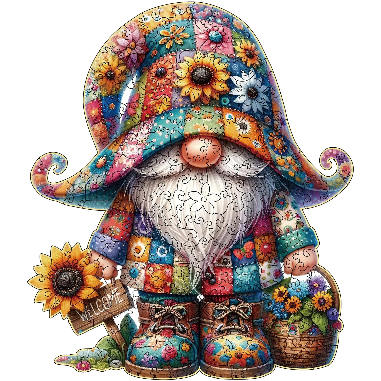Hlison Wooden Jigsaw Puzzles Gnome Wooden Puzzles for Adults with Unique Shape Medium 10.3"x11.8" Wooden Puzzles with Exquisite Wooden Box Packaging