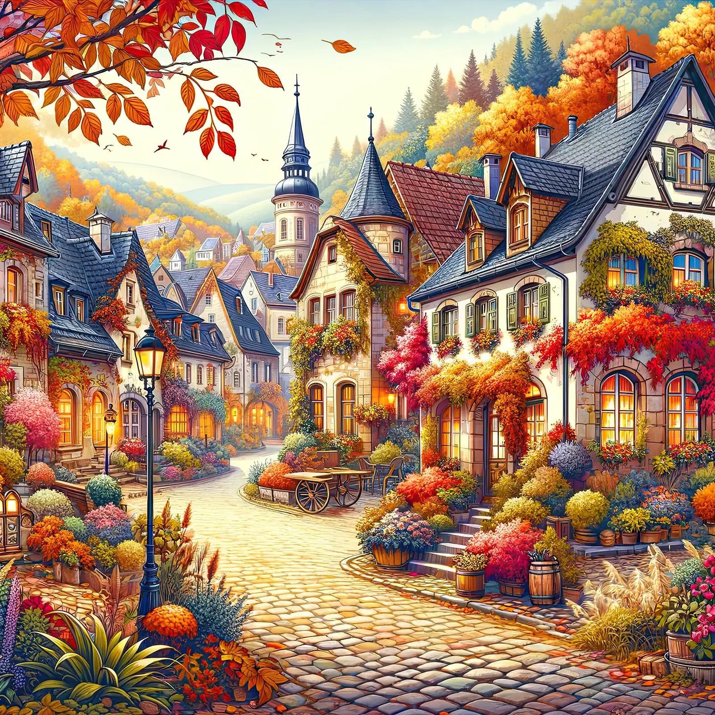 HUADADA Jigsaw Puzzles for Adults 1024 Pieces Town in Autumn Interlock Perfectly Letter on Back No Dust Home Decor Birthday Party Toy for Men Women Elders Seniors (19.6"x19.6") 1:1 Poster