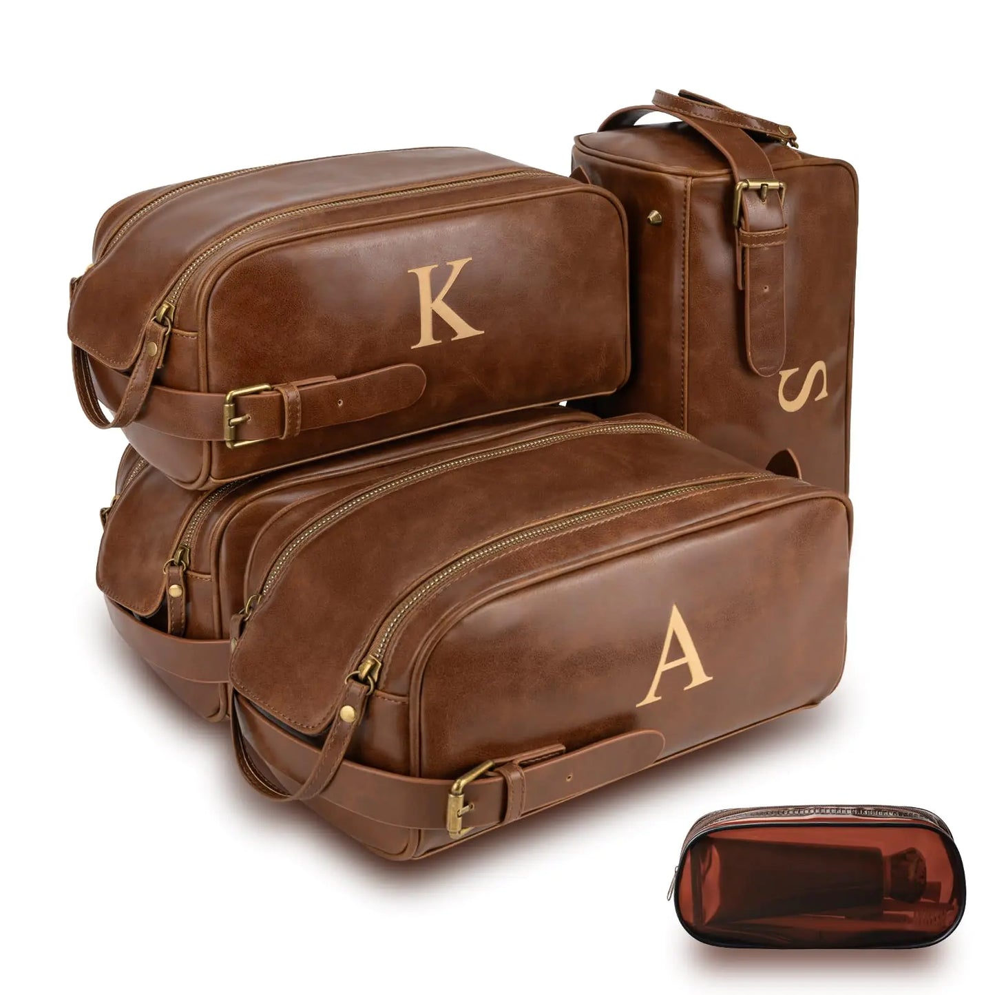 QIYVLOS Toiletry Bags for Men Leather Travel Toiletry Bag With Engraved Initial Large Shaving & Dopp Kit Personalized Birthday Wedding Groomsmen Gifts for Men (B)