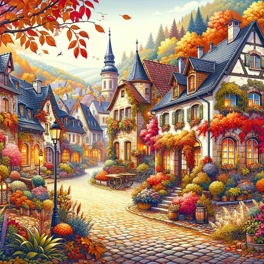 HUADADA Jigsaw Puzzles for Adults 1024 Pieces Town in Autumn Interlock Perfectly Letter on Back No Dust Home Decor Birthday Party Toy for Men Women Elders Seniors (19.6"x19.6") 1:1 Poster