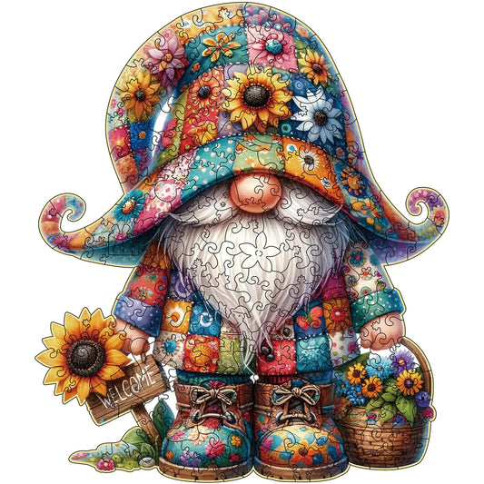 Hlison Wooden Jigsaw Puzzles Gnome Wooden Puzzles for Adults with Unique Shape Medium 10.3"x11.8" Wooden Puzzles with Exquisite Wooden Box Packaging