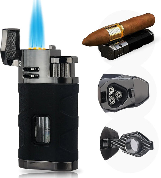 PROMISE Torch Lighter Triple Jet Flame Refillable Butane Lighter Windproof Lighter- Butane Not Included (Black Crackle)