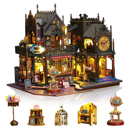 Foyucool DIY Miniature House Kits Tiny House Kit with LED Doll House Kits for Adults to Building Unique Gift for Birthday Christmas Day Magic Castle