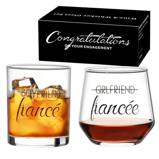 Baalaka Engagement Gifts for Couples Engagement Wine Glasses and Whiskey Glasses Engagement Decorations Bride to Be Gifts Unique Fiance Gifts for Him