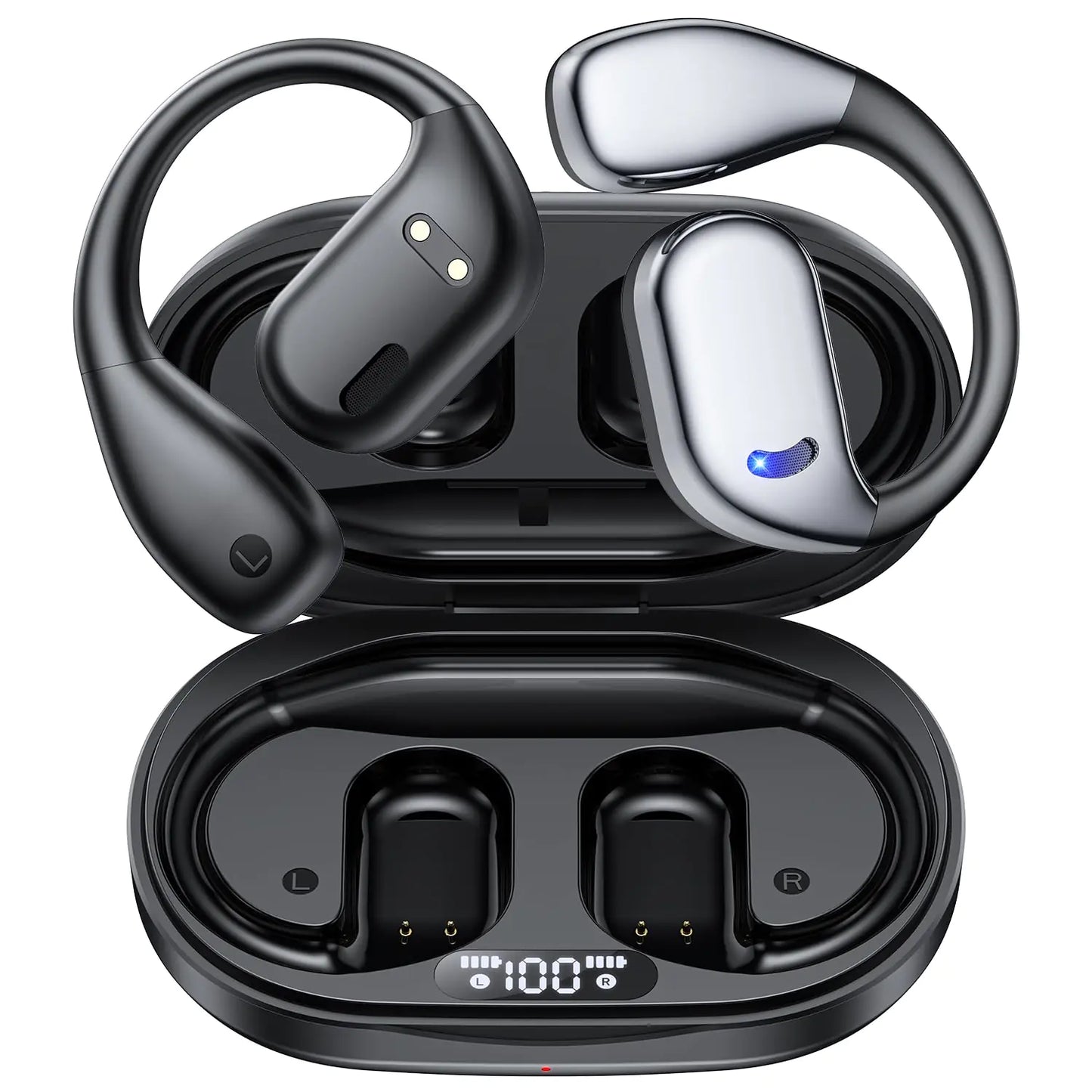 ABCDONG Open Ear Headphones Wireless Bluetooth 60hrs Play 8D Sound Earphone Sport Earbuds with LED Display Over-Ear Buds with Earhooks Built-in Mic Headset for Sport Running Workout Driving