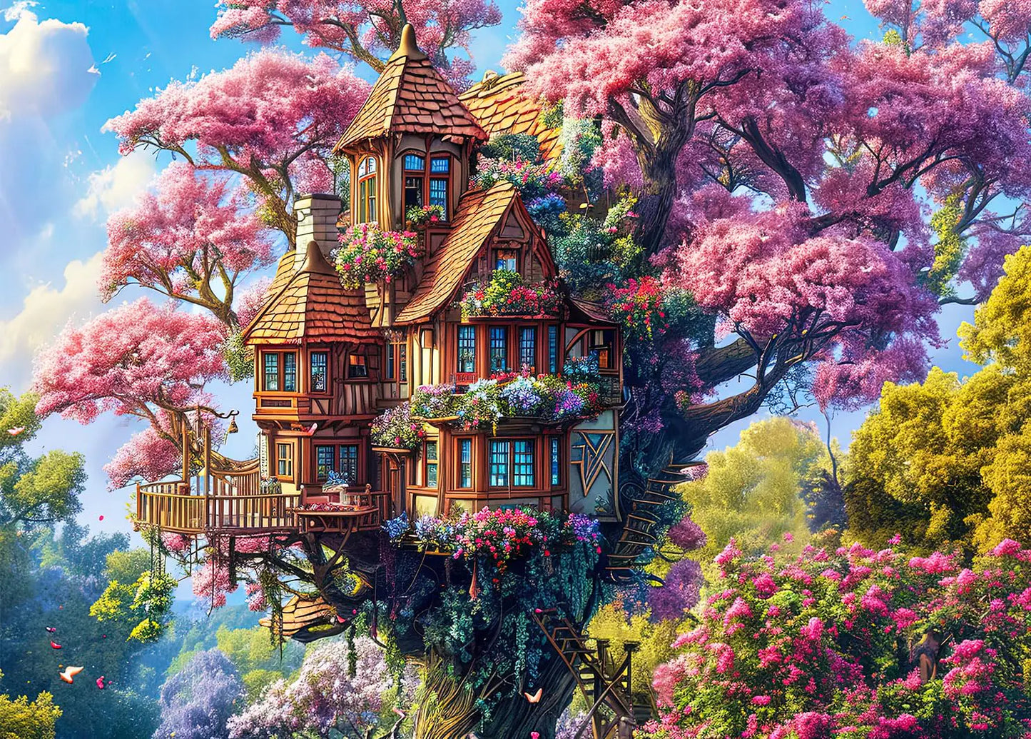 Jigsaw Puzzles for Adults 1000 Piece Puzzle for Adults 1000 Pieces Puzzle 1000 Pieces-Whimsical Tree House and Flowers