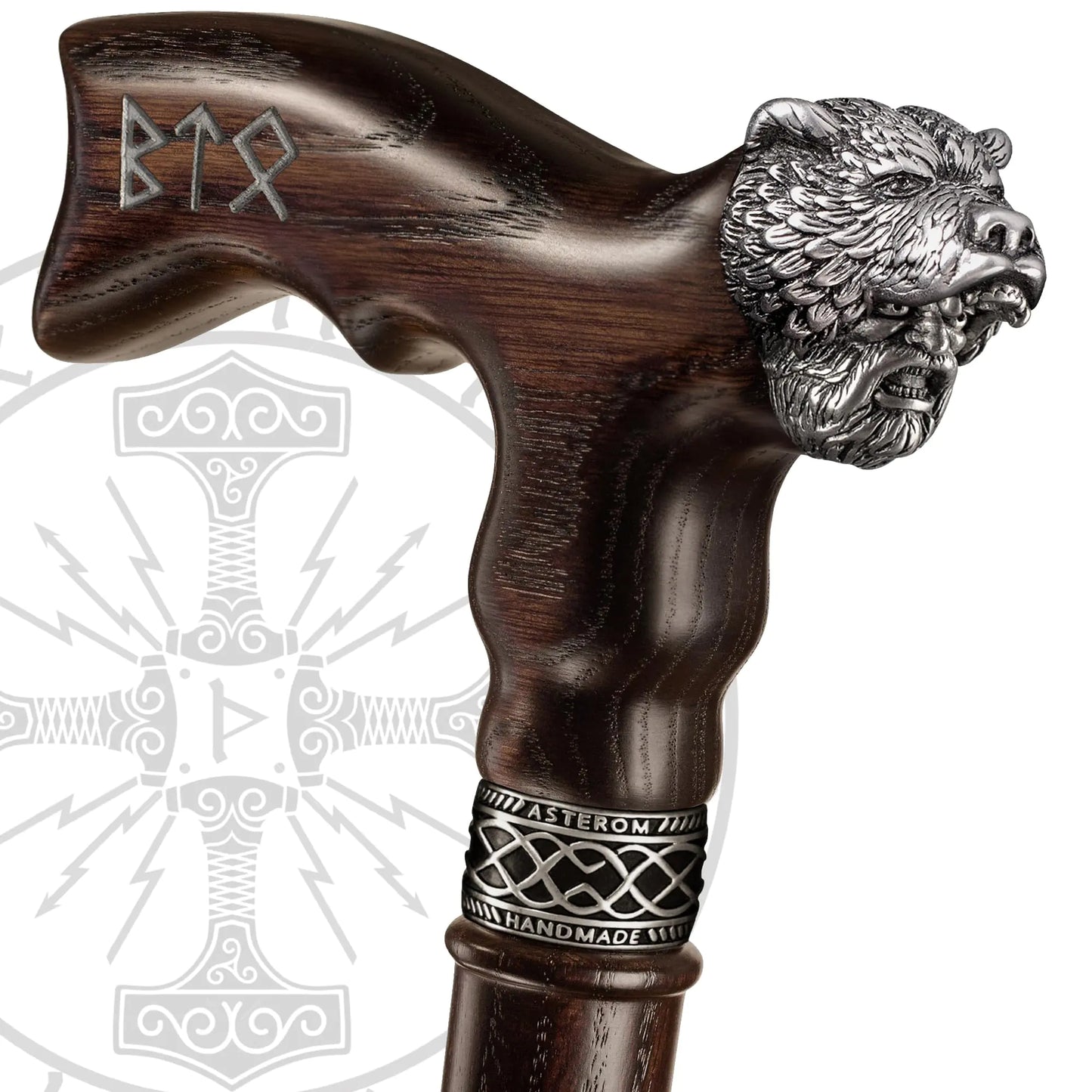 Asterom Cane - Handmade Viking Walking Cane - Canes for Men - Wooden Unique Cool Walking Sticks for Men & Seniors (Berserker)