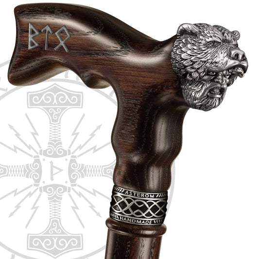 Asterom Cane - Handmade Viking Walking Cane - Canes for Men - Wooden Unique Cool Walking Sticks for Men & Seniors (Berserker)