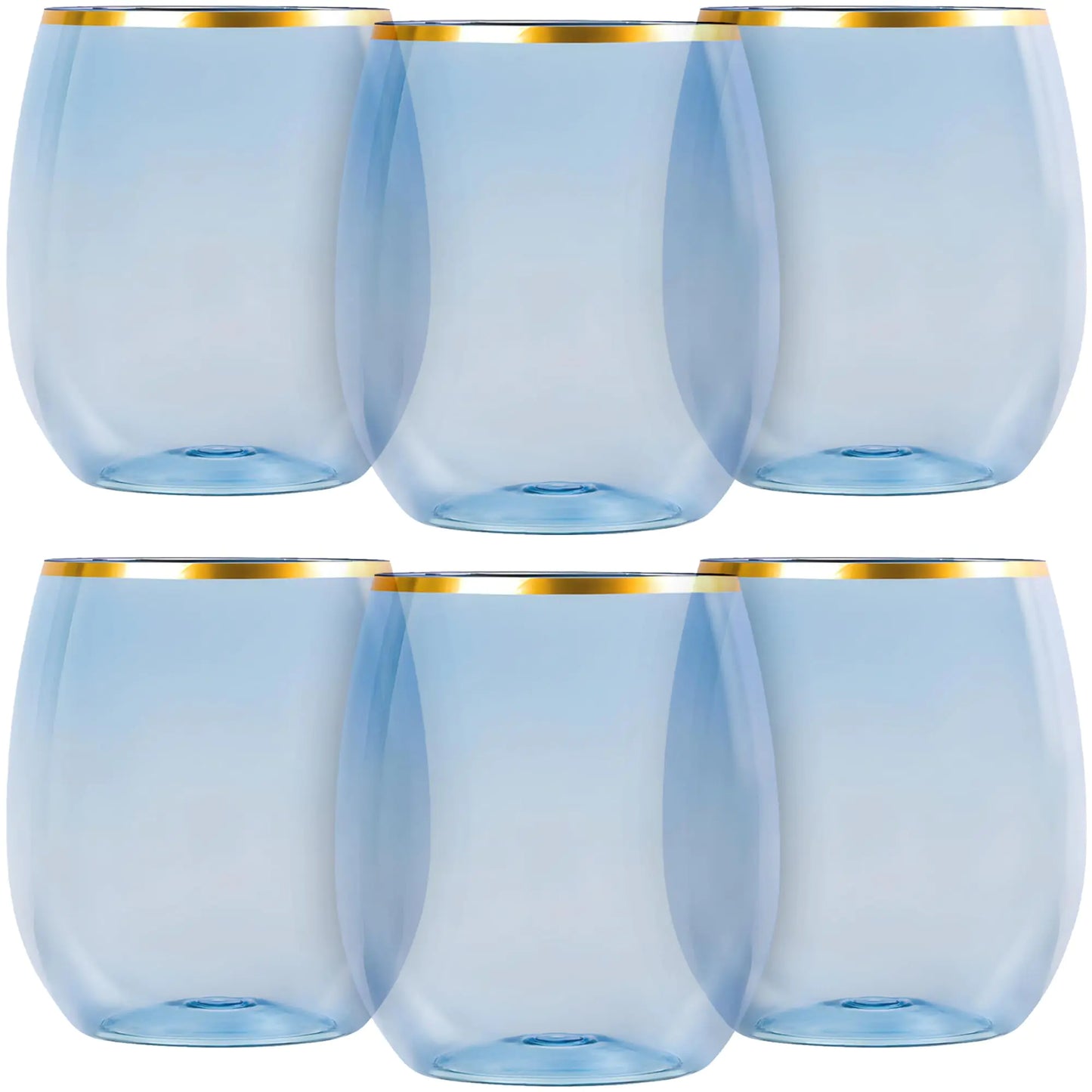 Elegant Stemless Blue Wine Goblets With Gold Rim - 12 Oz. (Pack of 6) - Unique & Sophisticated Design - Perfect For Enhancing Wine Tasting Experience